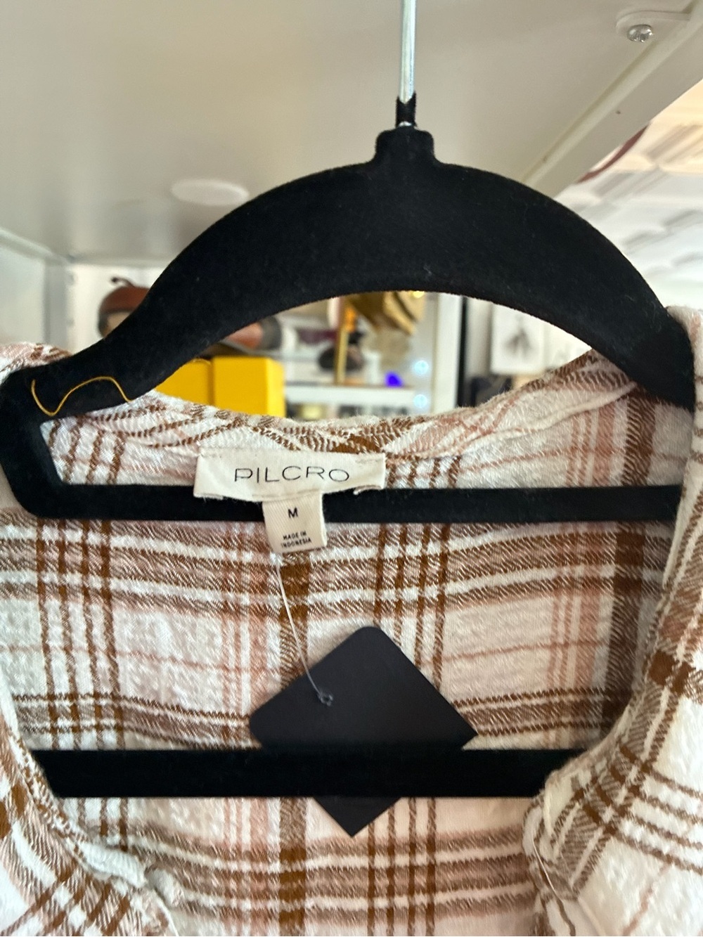Pilcro Plaid Button-Front Blouse in Cream and Brown - Picture 2 of 3